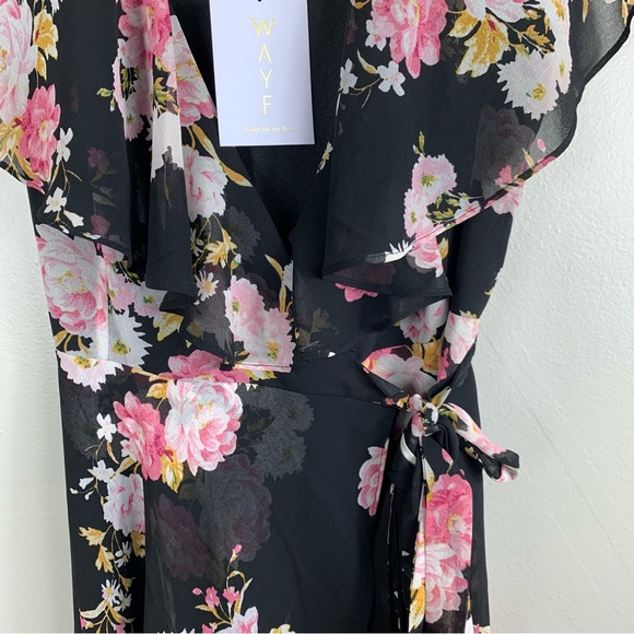 WAYF | Pink and Black Polermo Floral Print Maxi Wrap Dress | Size XS - Picture 5 of 7